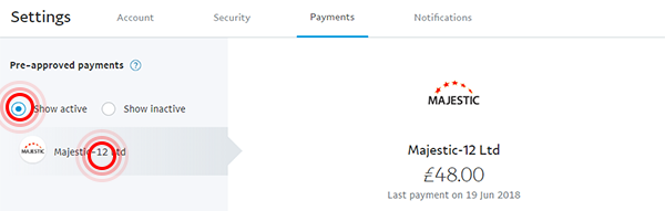Show active payments in PayPal payments page